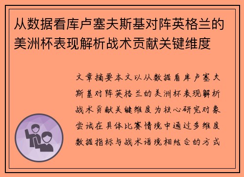 从数据看库卢塞夫斯基对阵英格兰的美洲杯表现解析战术贡献关键维度